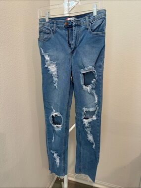 Distressed Blue Women’s Jeans - Classic Mid Wash